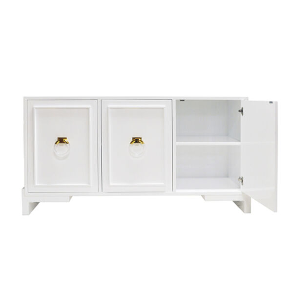Glossy White Lacquer and Polished Brass 68-Inch Chest, image 3